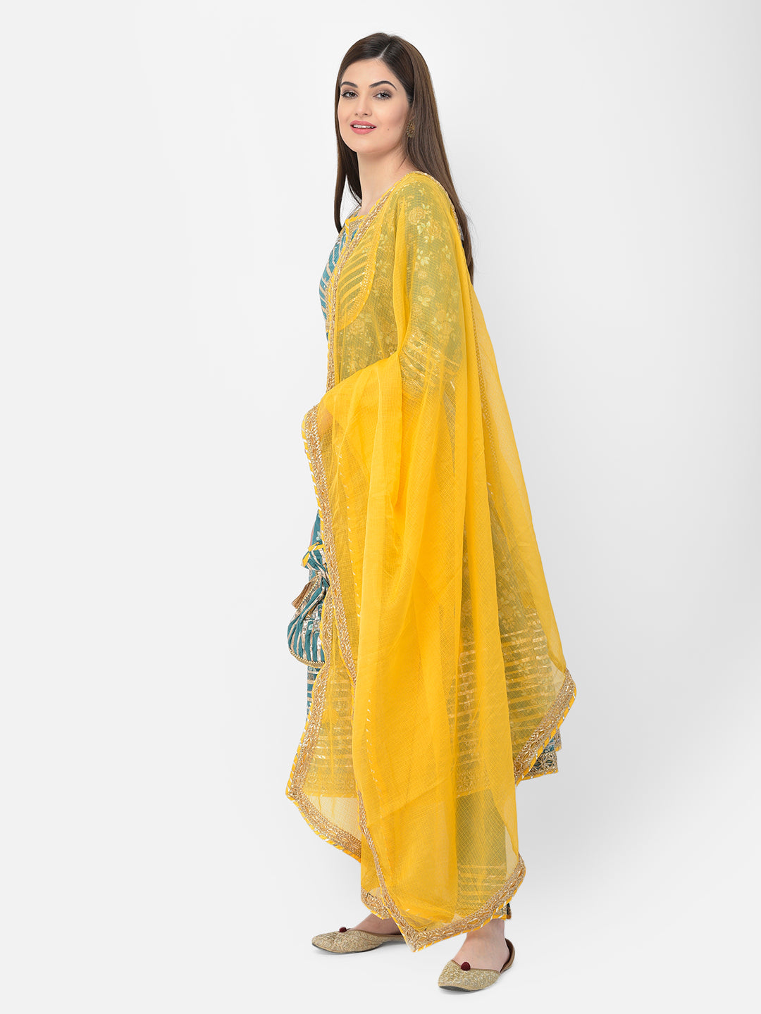 Neerus Green cotton printed anarkali suit set - detail view 1