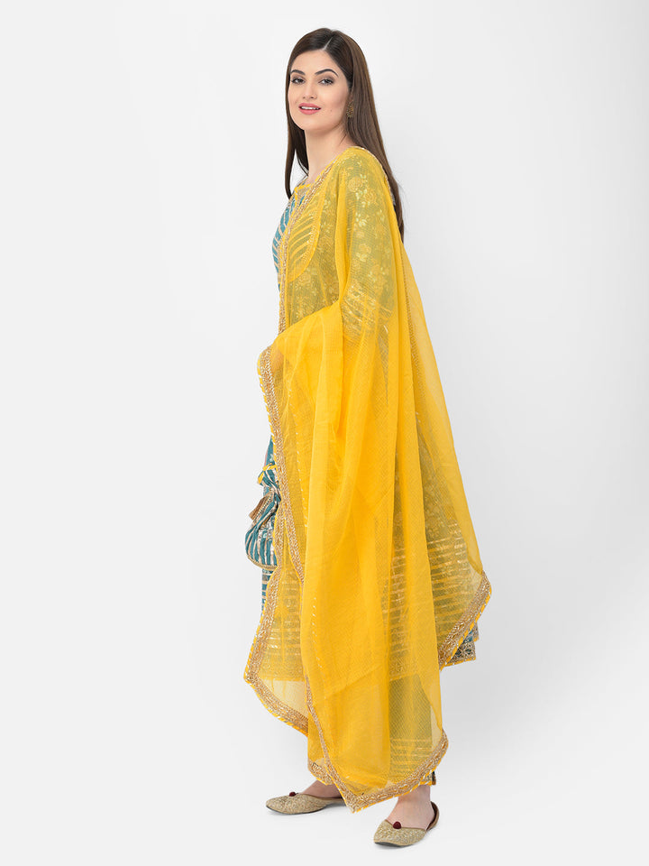 Neerus Green cotton printed anarkali suit set - detail view 1