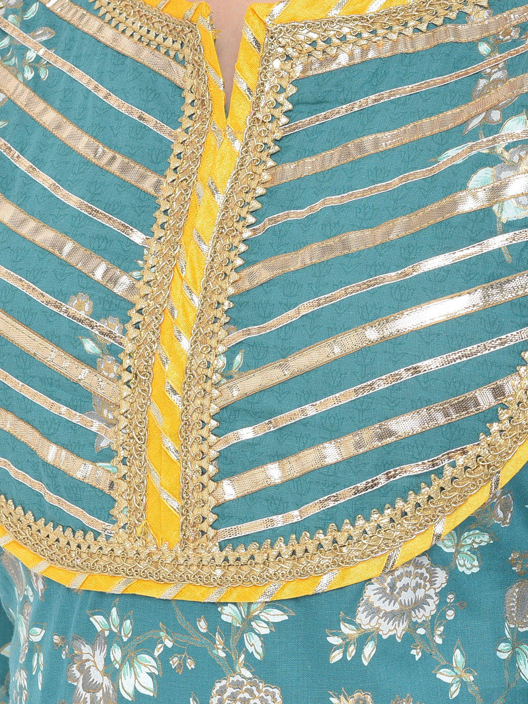 Neerus Green cotton printed anarkali suit set - detail view 5