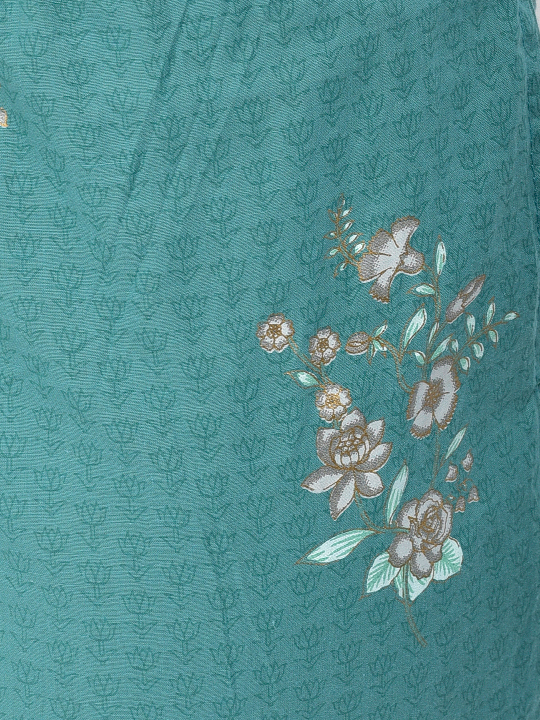 Neerus Green cotton printed anarkali suit set - detail view 7