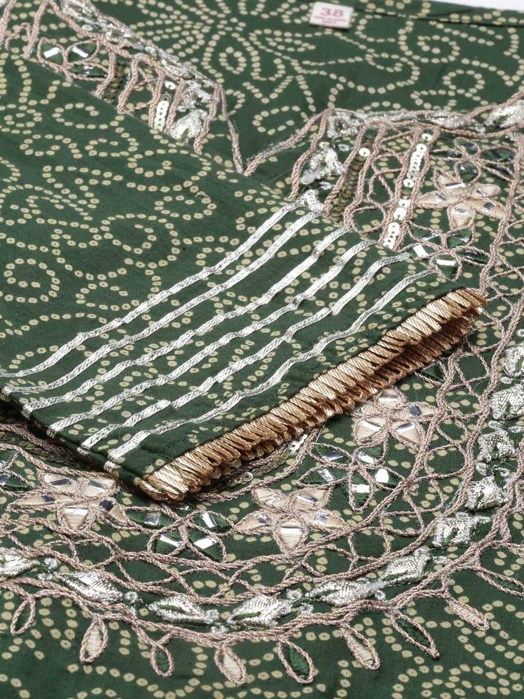 Neerus Green jute cotton embroidered kurta set with sharara and dupatta - back view