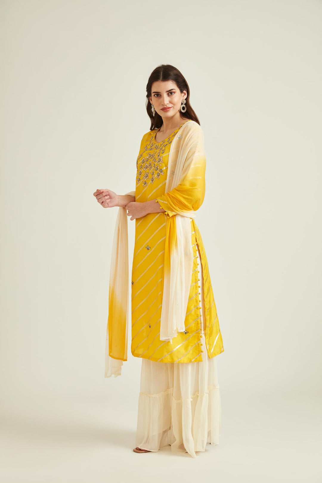 Neerus Yellow Banarasi embroidered Sharara Set - back view