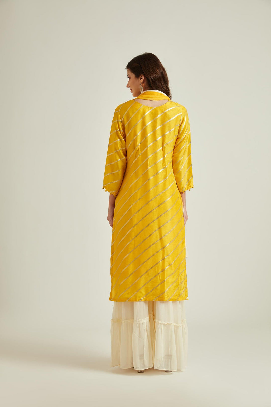 Neerus Yellow Banarasi embroidered Sharara Set - side view