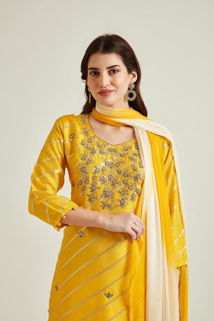Neerus Yellow Banarasi embroidered Sharara Set - detail view 1