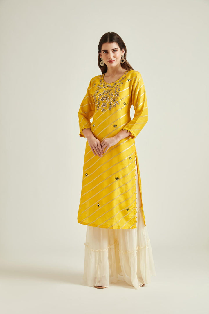 Neerus Yellow Banarasi embroidered Sharara Set - front view