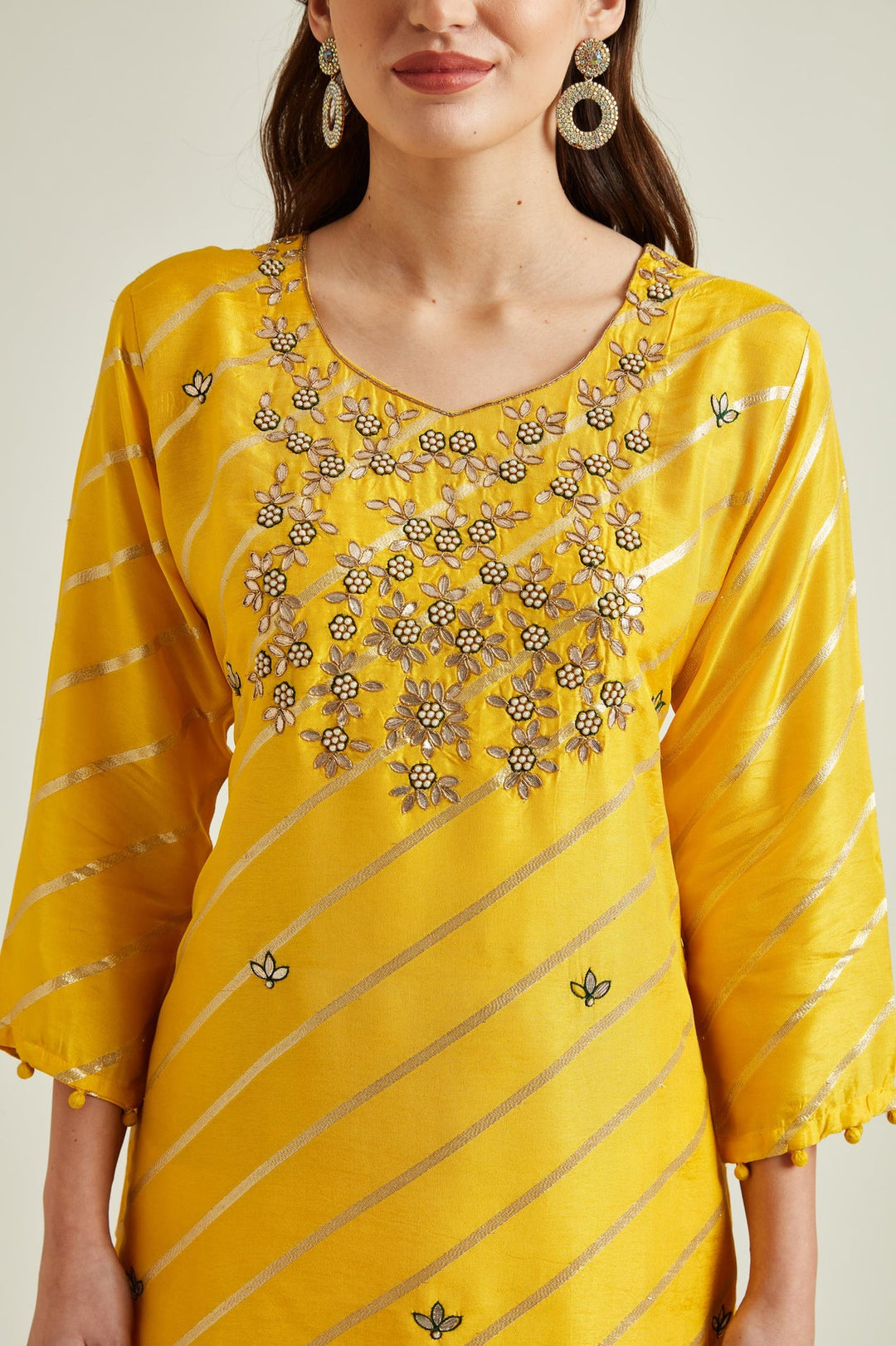 Neerus Yellow Banarasi embroidered Sharara Set - detail view 2