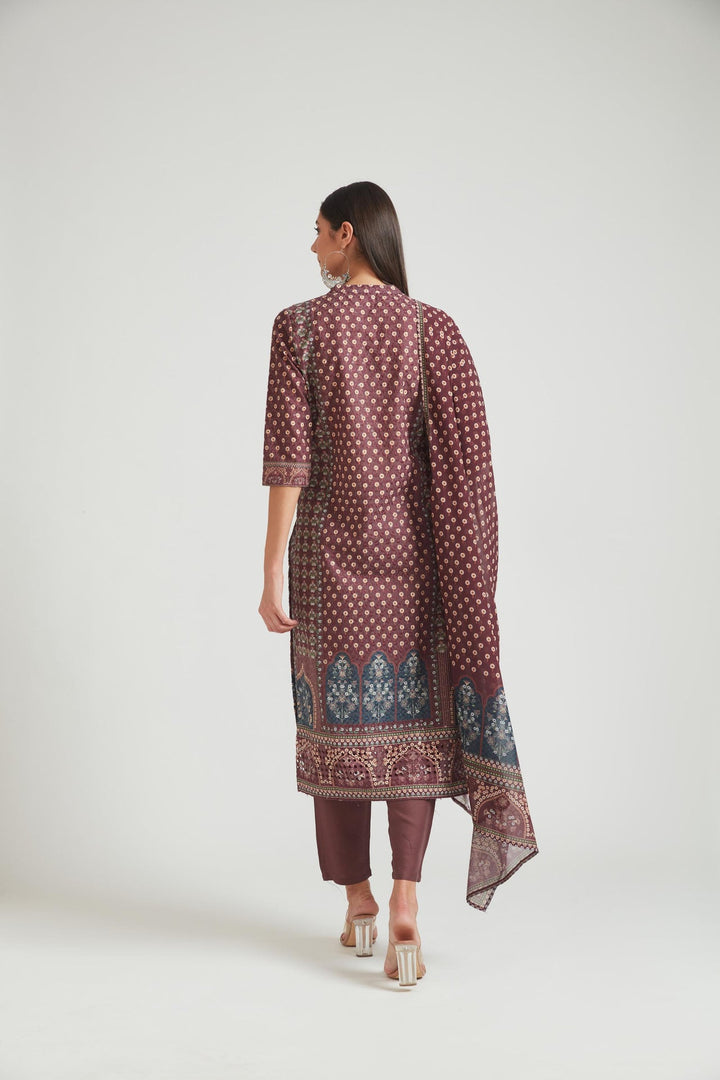 Neerus Maroon cotton chikankari suit set - detail view 1