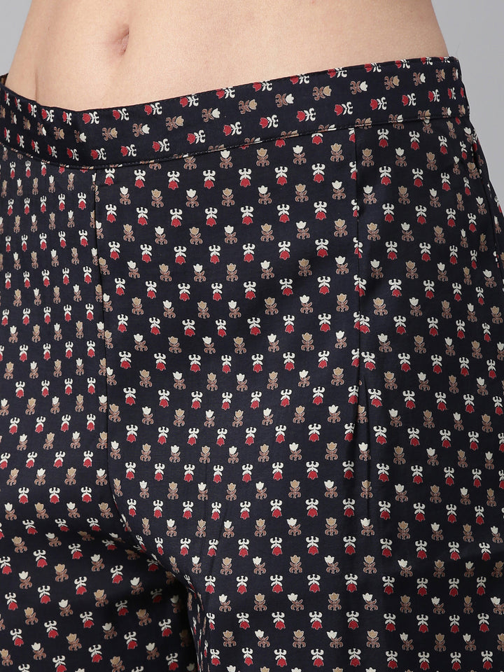 Neerus Blue cotton embellished kurta set with dupatta - detail view 3