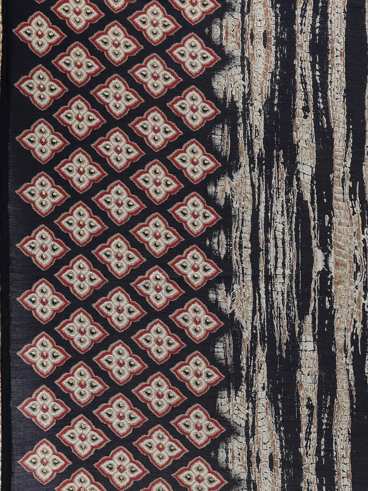 Neerus Blue cotton embellished kurta set with dupatta - detail view 4
