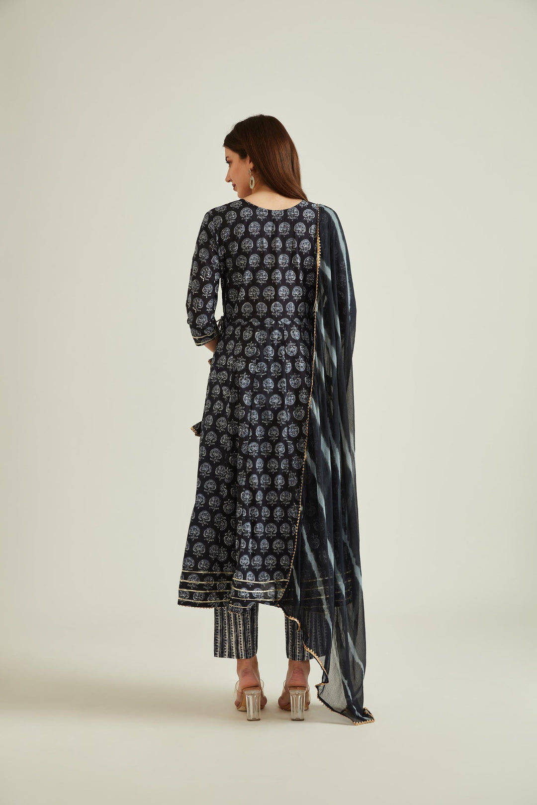 Neerus Black cotton embellished anarkali kurta - detail view 4