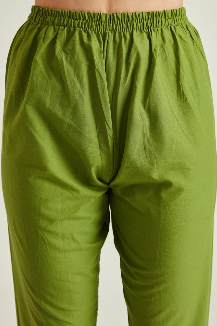 Neerus Green Banarasi woven kurta set - detail view 1