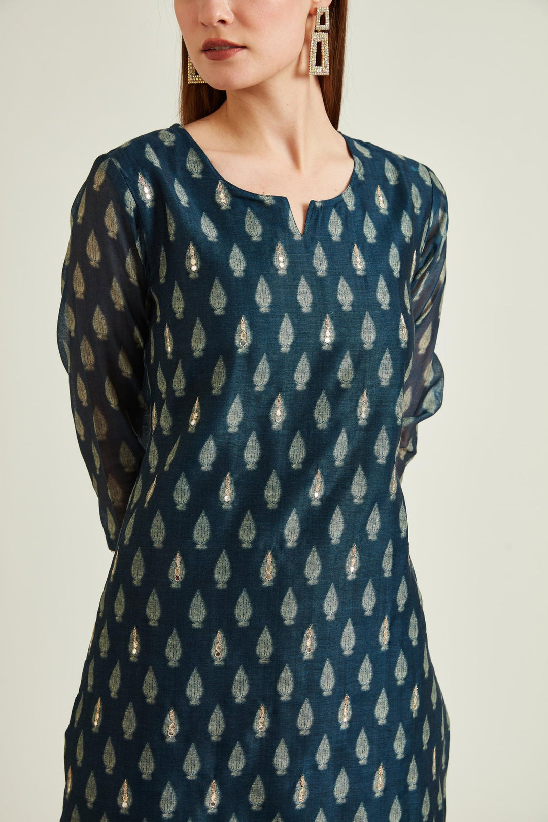 Neerus Blue Banarasi embellished kurta set - detail view 2