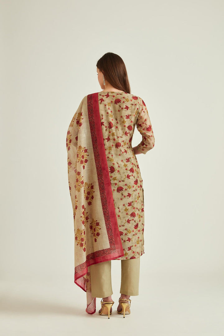 Neerus Beige Chanderi mirror work kurta set - side view