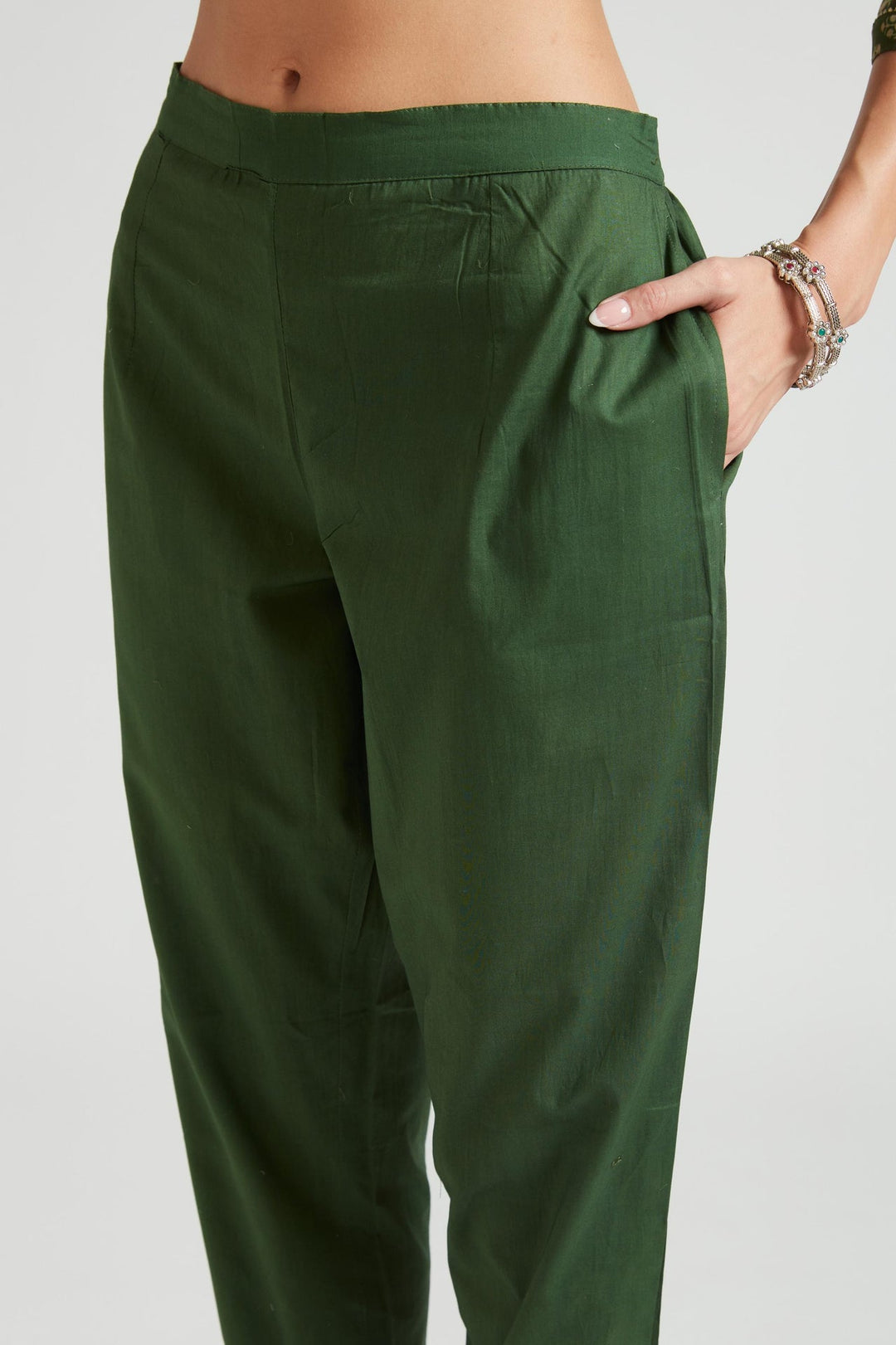 Neerus Green Chanderi printed kurta set - detail view 1