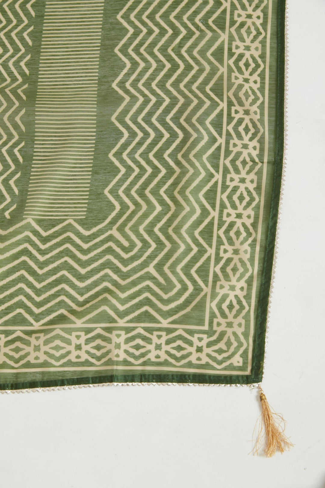 Neerus Green Chanderi printed kurta set - detail view 3