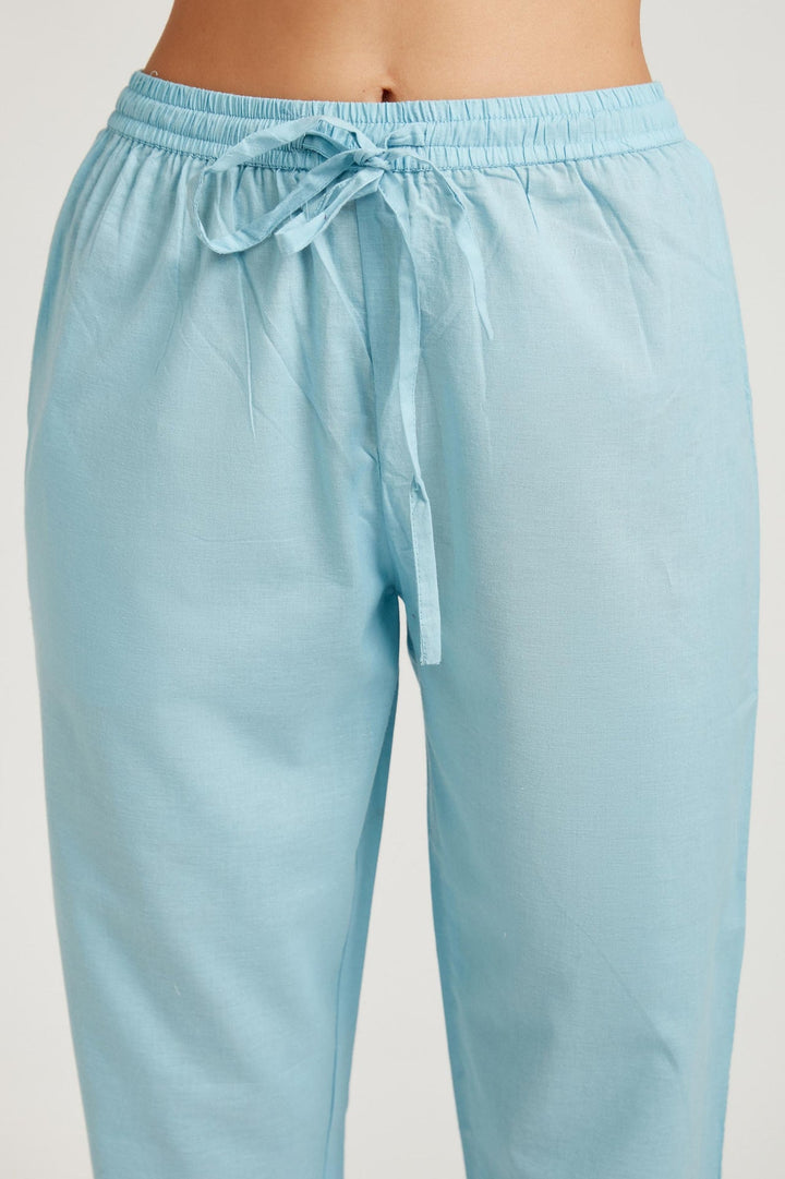 Neerus Blue cotton printed kurta set - detail view 1
