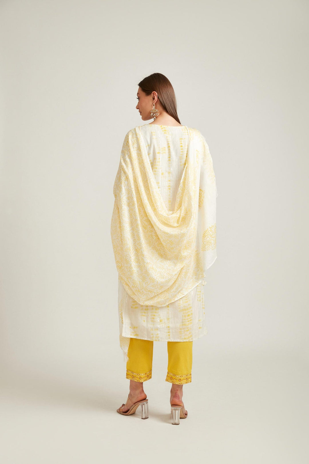 Neerus Yellow cotton ethnic kurta set - detail view 1