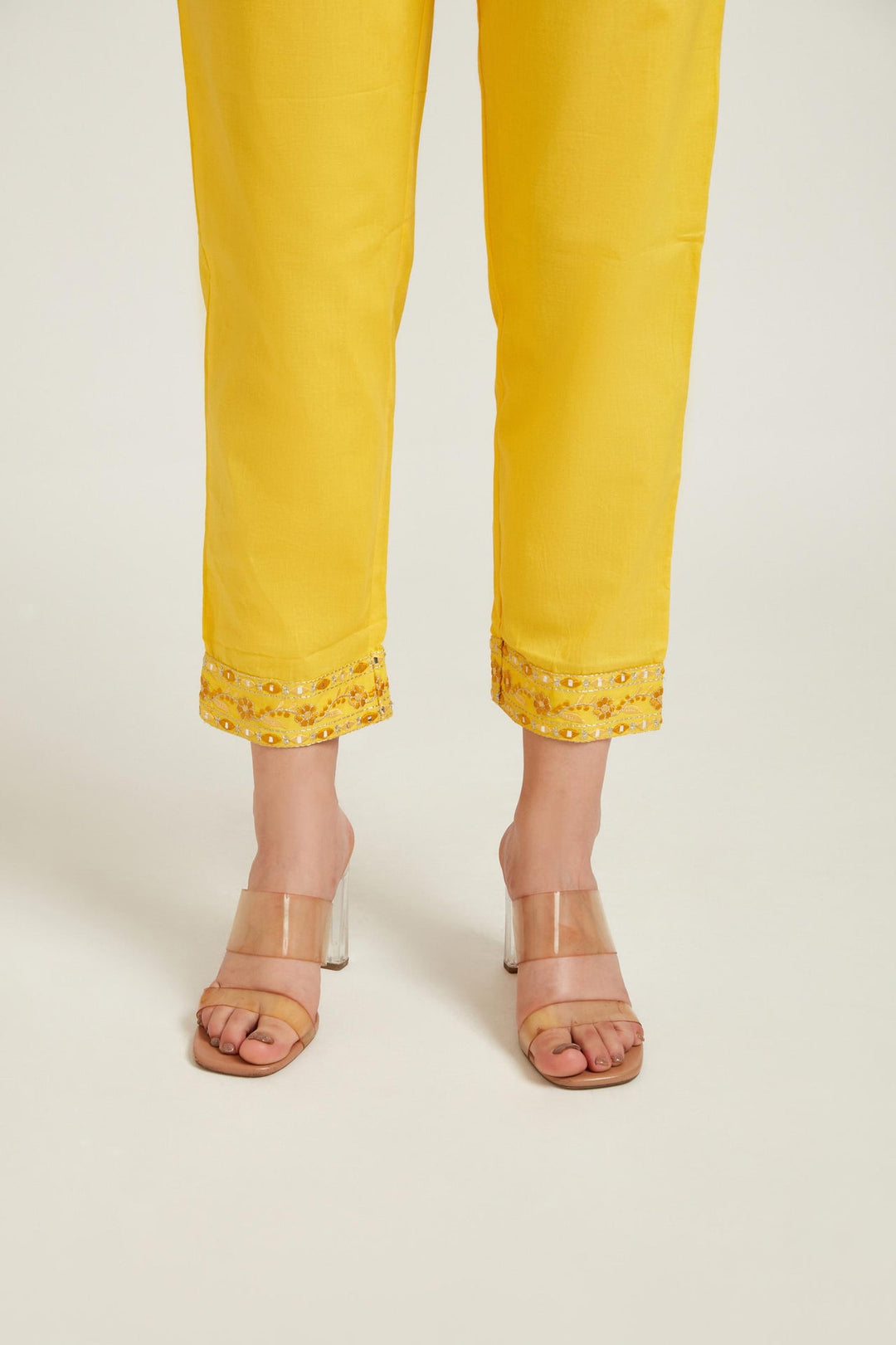 Neerus Yellow cotton ethnic kurta set - detail view 2