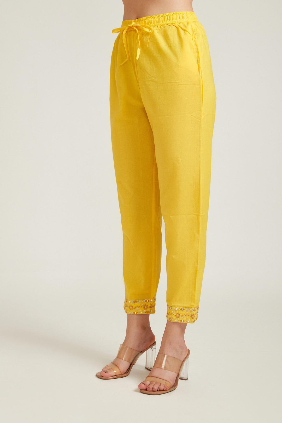 Neerus Yellow cotton ethnic kurta set - detail view 3