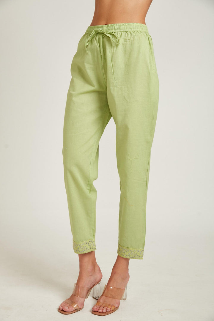 Neerus Green Chanderi straight kurta set - detail view 2