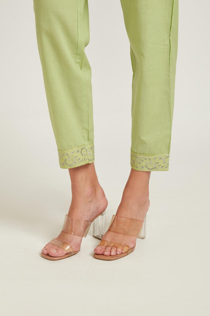Neerus Green Chanderi straight kurta set - detail view 3