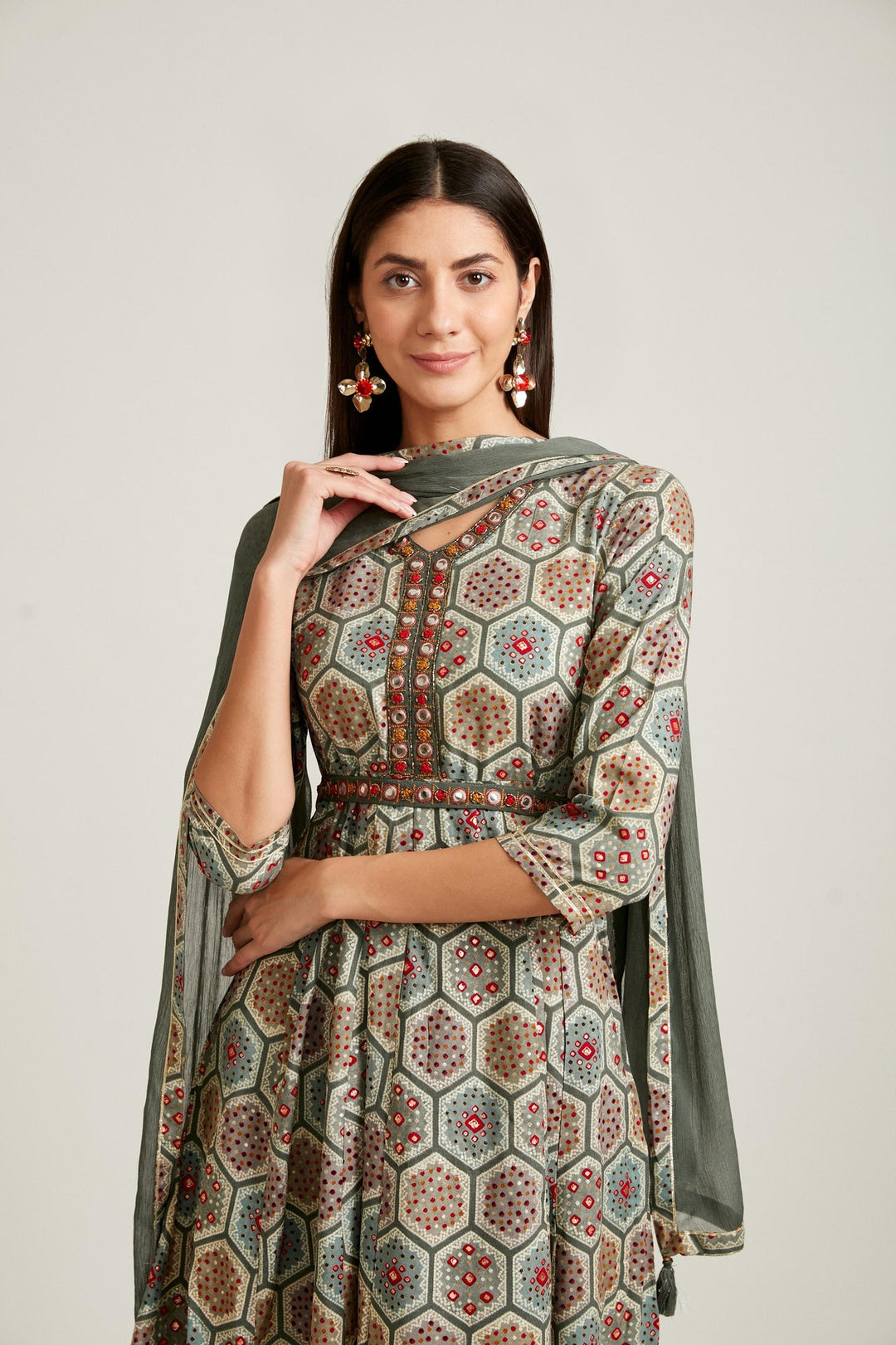 Neerus Grey cotton kurta set - detail view 3
