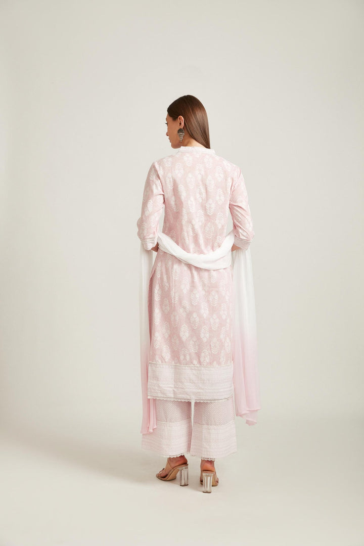 Neerus Pink cotton printed kurta set - back view