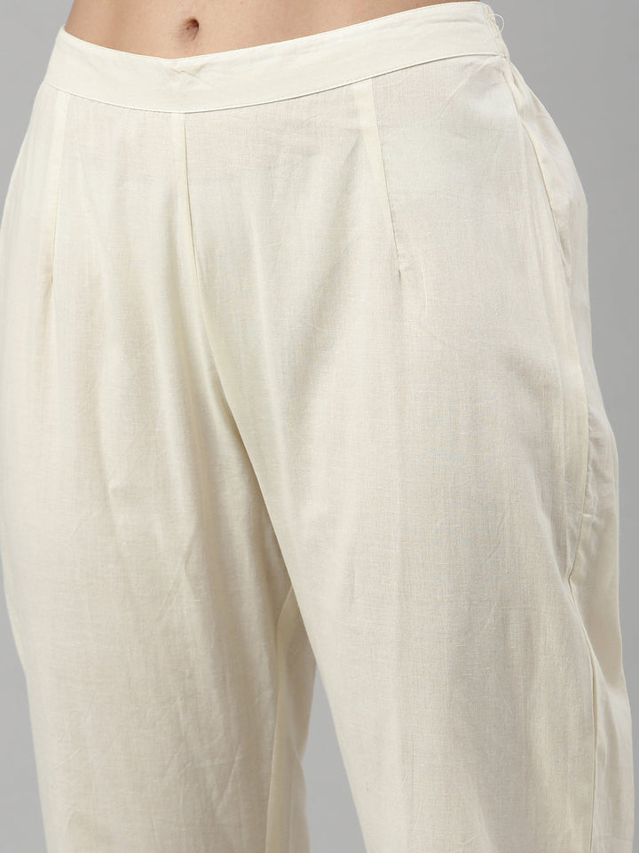 Neerus Beige cotton ethnic suit set - back view