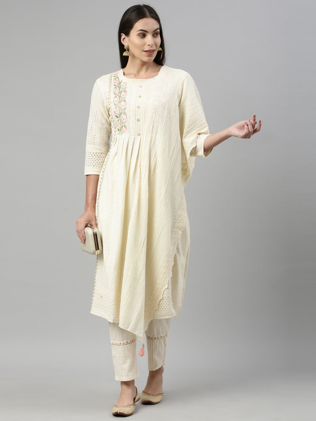 Neerus Beige cotton ethnic suit set - detail view 5