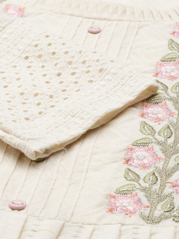 Neerus Beige cotton ethnic suit set - detail view 6
