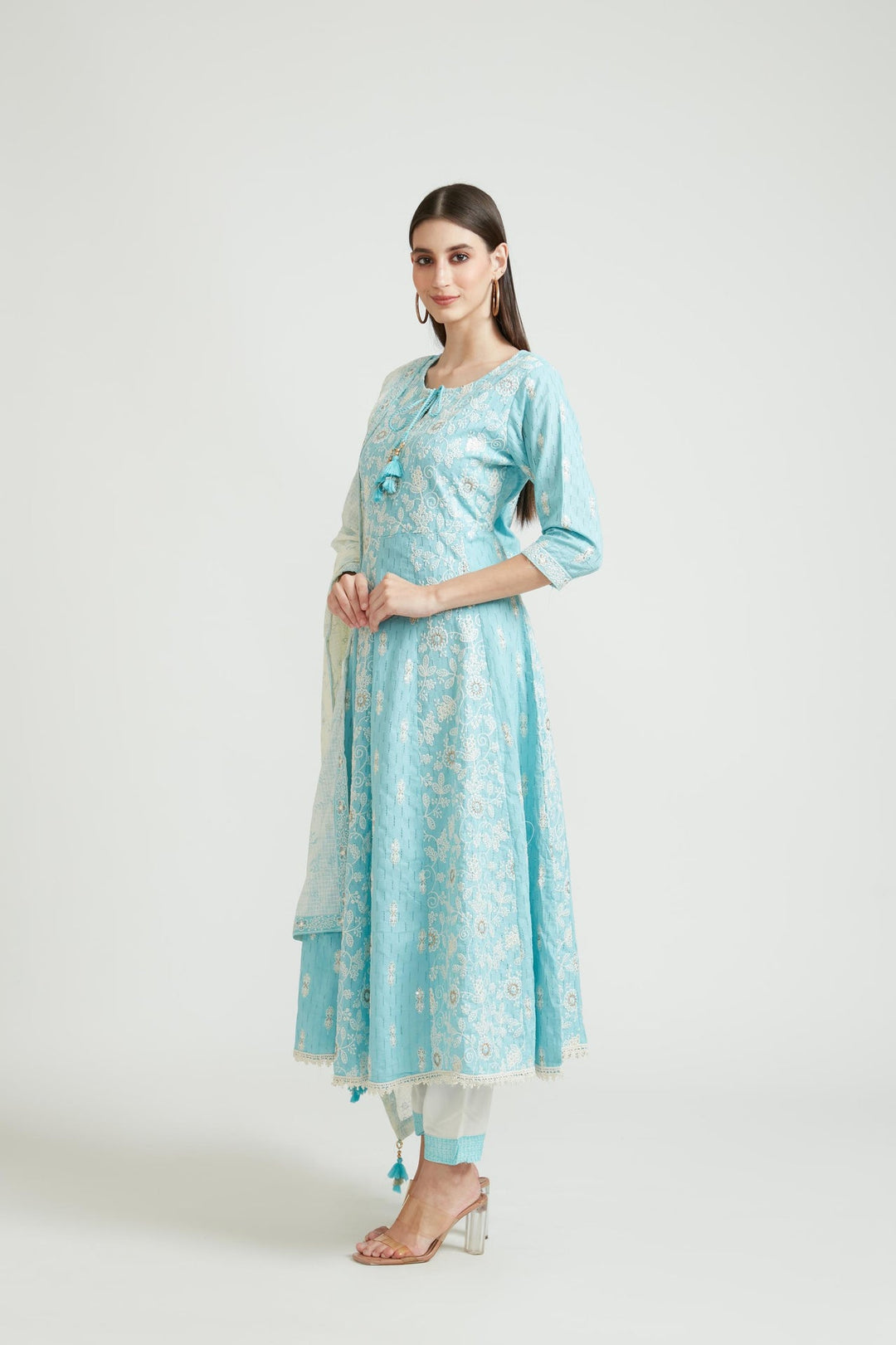 Neerus Blue cotton kurta set - back view