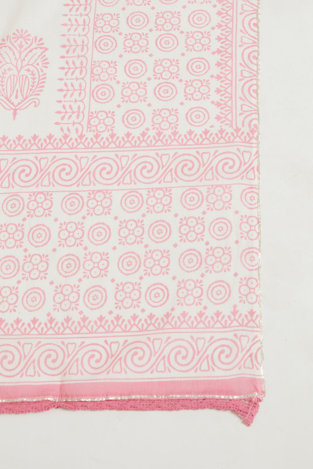 Neerus Pink jute cotton printed kurta set with sharara and dupatta - detail view 2