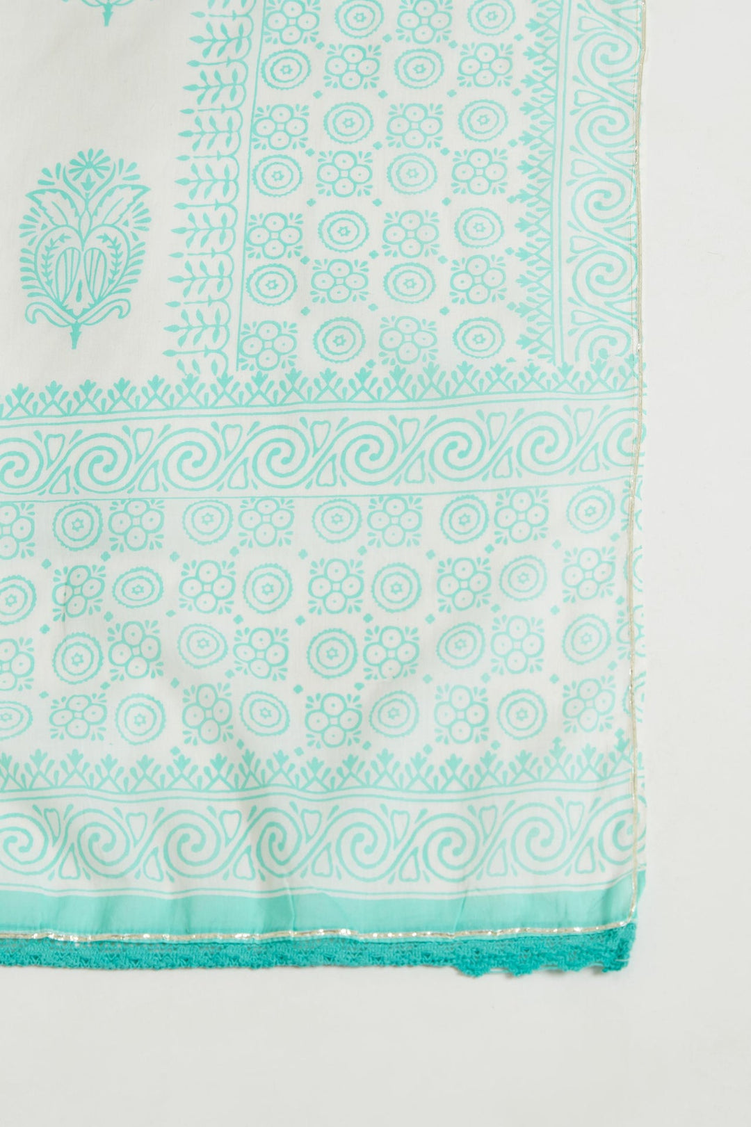 Neerus Green cotton printed kurta set salwar kameez - detail view 5