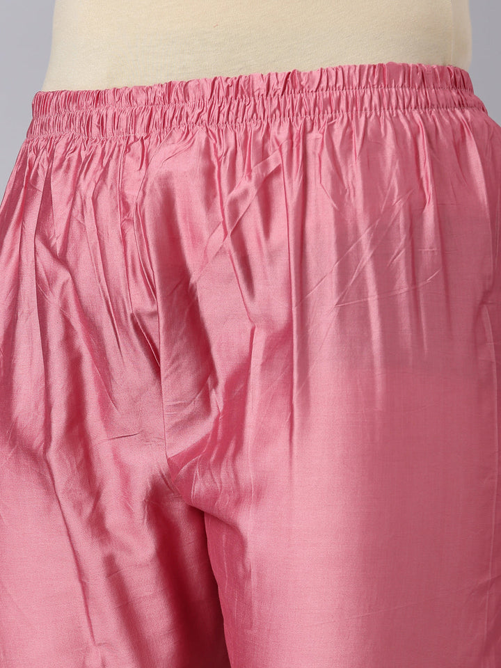 Neerus Pink solid straight suit set with dupatta - detail view 3