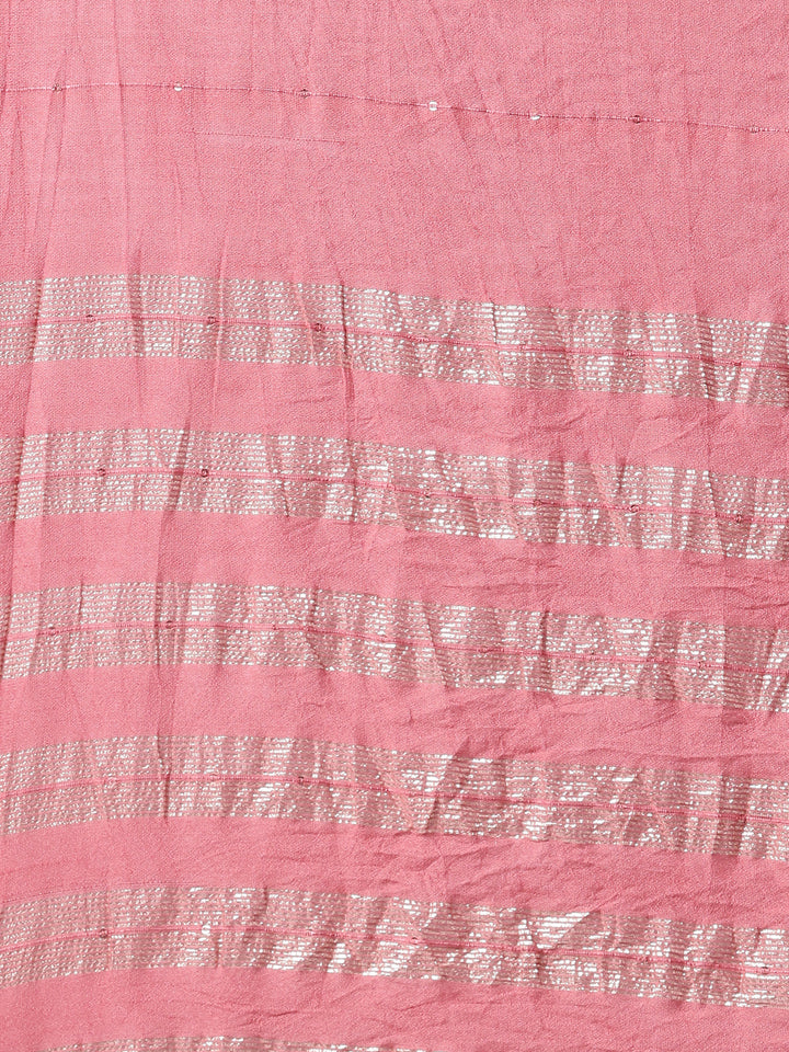 Neerus Pink solid straight suit set with dupatta - detail view 4