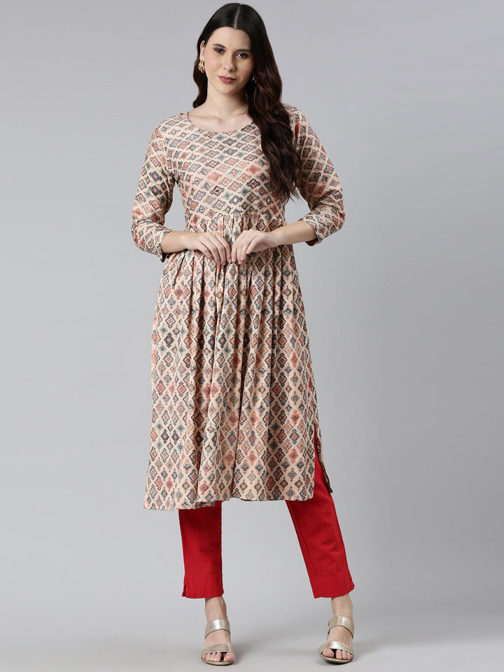 Neerus Orange rayon printed kurti - detail view 2