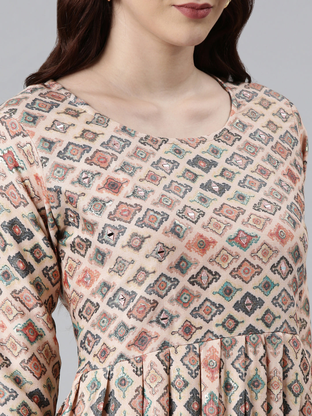 Neerus Orange rayon printed kurti - detail view 1