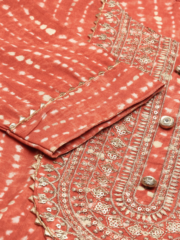 Neerus Orange Chanderi printed Kurta - detail view 2