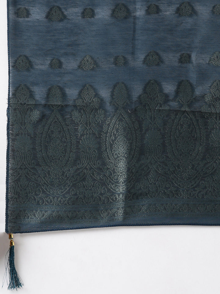 Neerus Green organza printed suit set - detail view 4