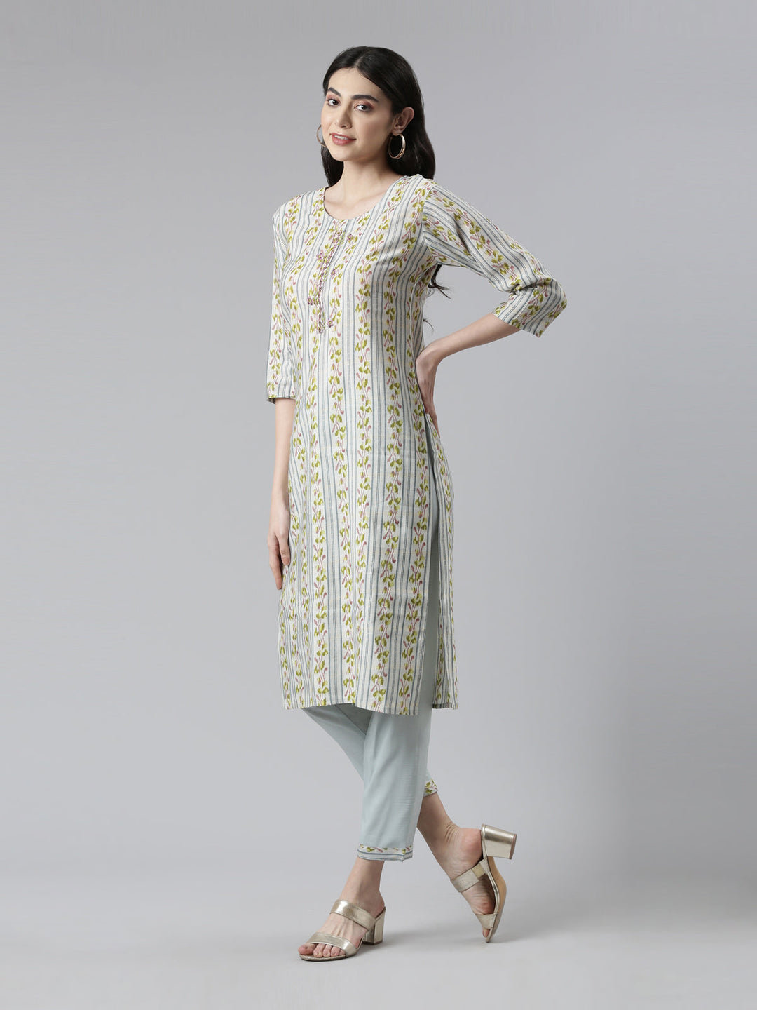 Neerus Multi floral mirror work suit set - back view