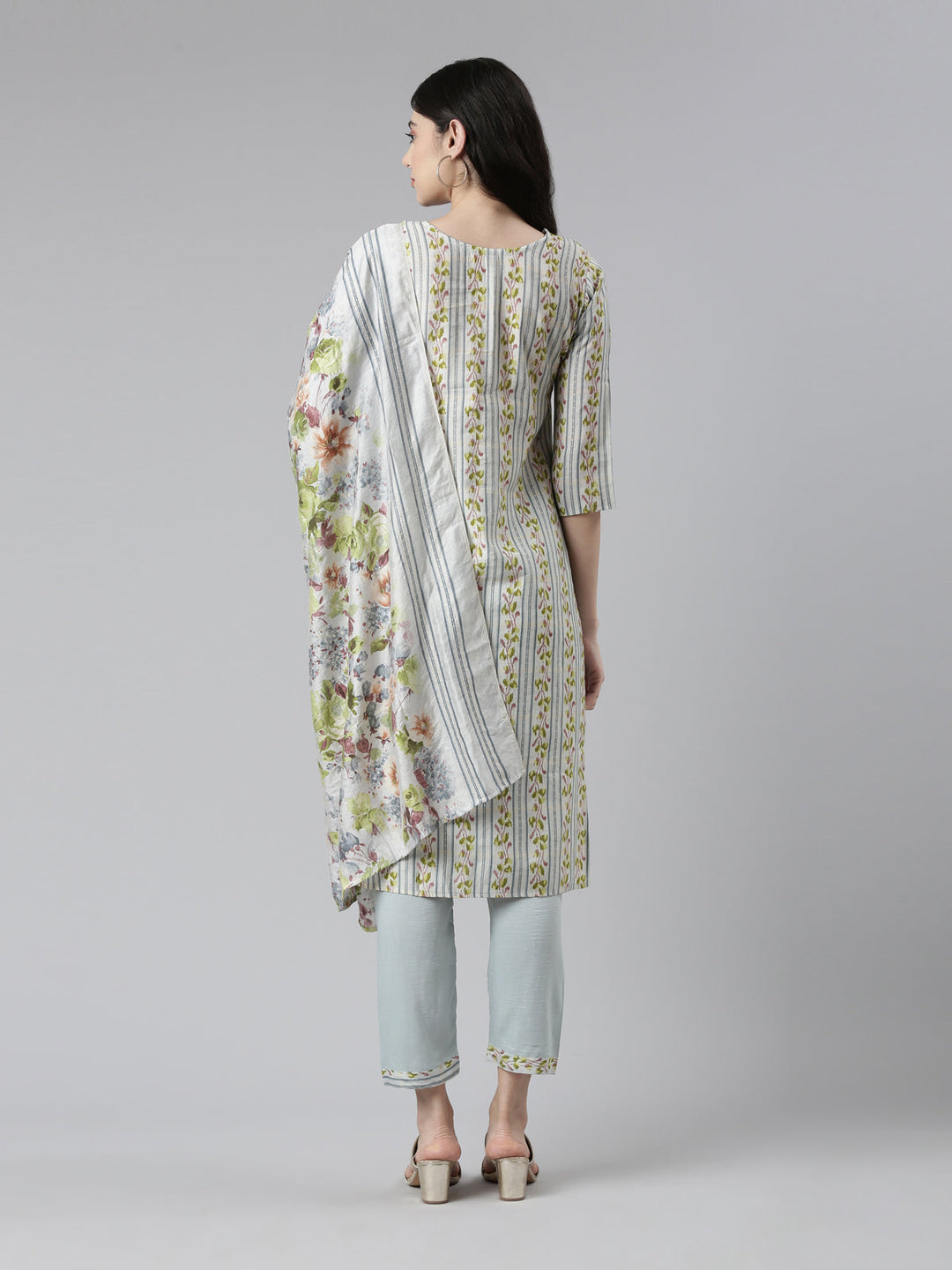 Neerus Multi floral mirror work suit set - side view