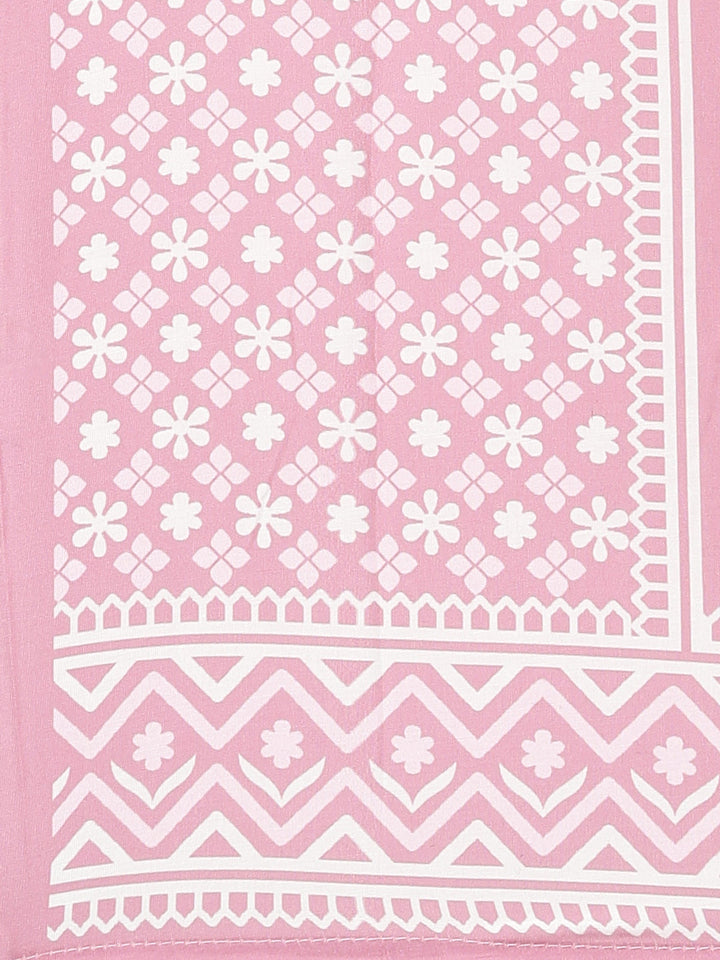 Neerus Pink printed floral kurta set with trouser and dupatta - detail view 4