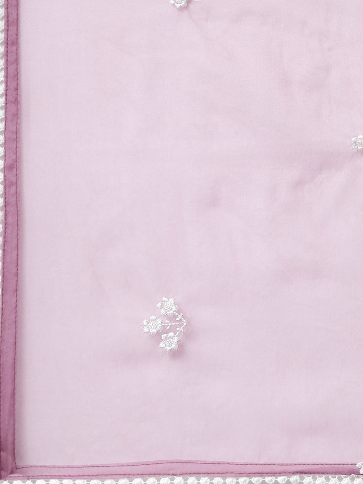 Neerus Purple floral printed straight suit set - detail view 4