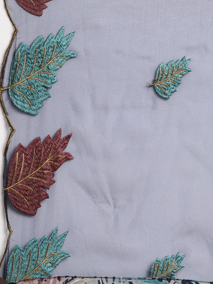 Neerus Blue cotton printed straight suit set - detail view 4
