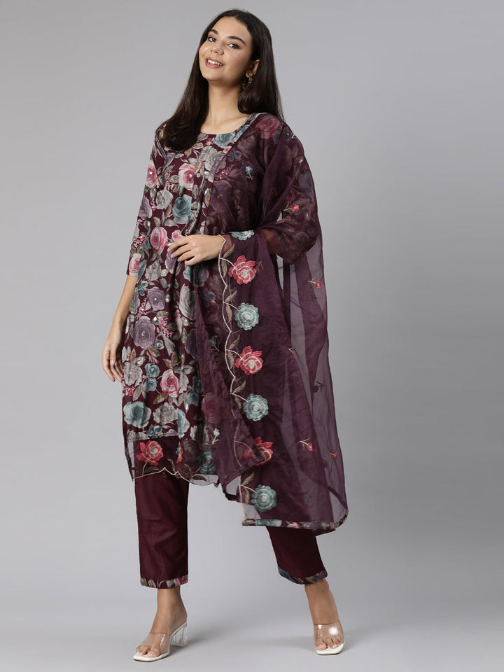 Neerus Purple printed floral suit set - detail view 2