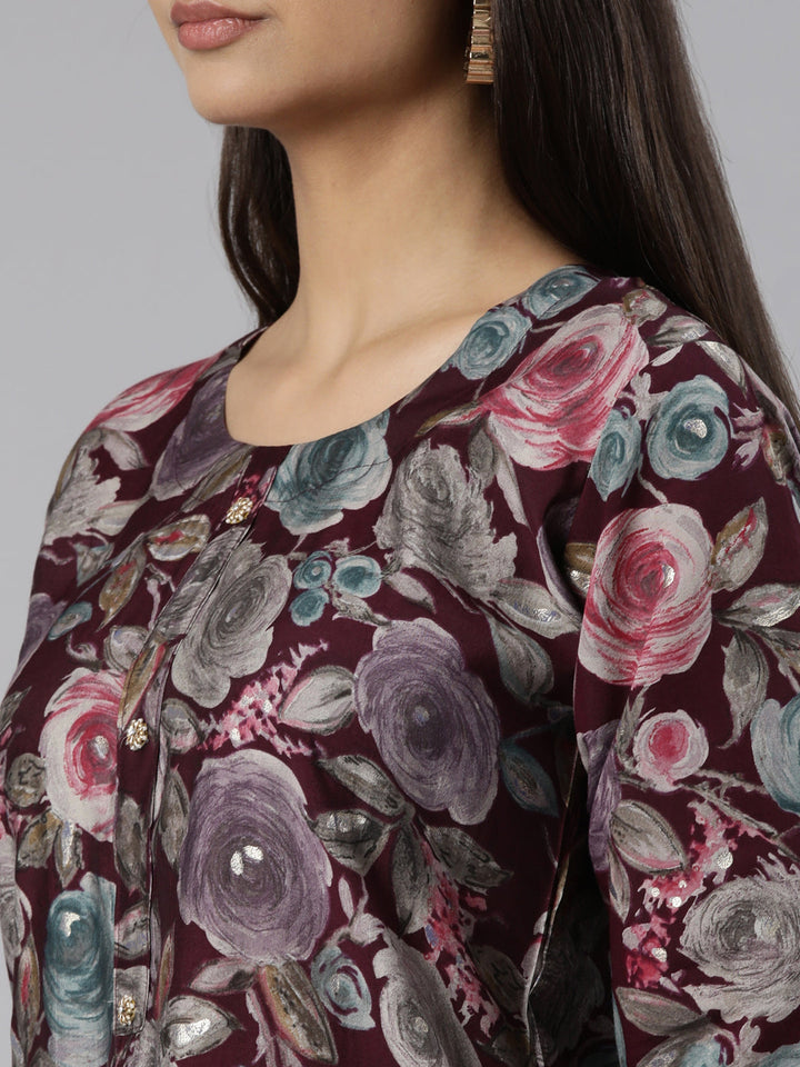 Neerus Purple printed floral suit set - detail view 1