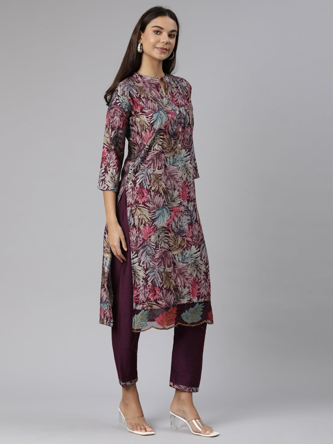 Neerus Purple printed ethnic suit set - back view
