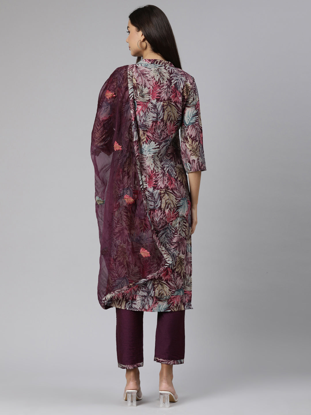 Neerus Purple printed ethnic suit set - side view