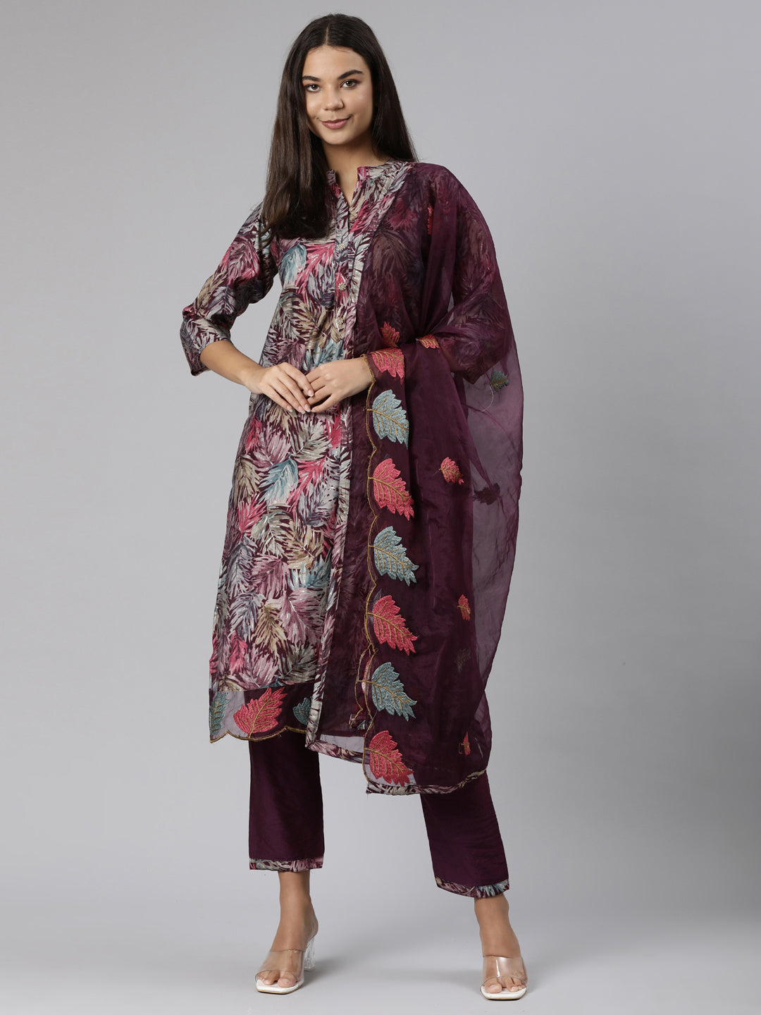 Neerus Purple printed ethnic suit set - detail view 2