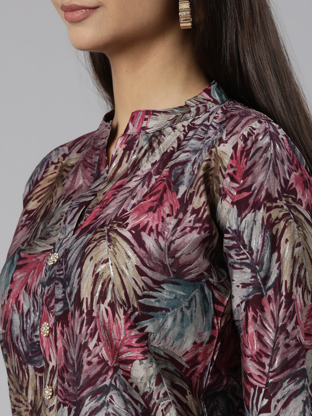 Neerus Purple printed ethnic suit set - detail view 1